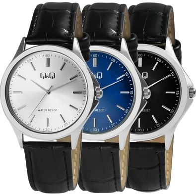 Q&Q by Citizen Herren Uhr 3 Bar Wasserdicht Armbanduhr Schwarz Blau Silber