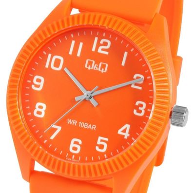 Die wasserdichte 10 Bar Sport Uhr von Q&Q mit Silikonarmband in lebhaftem Orange