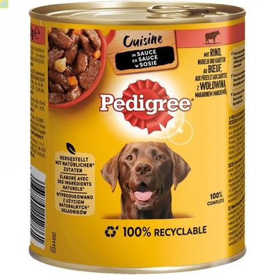 12 x Pedigree Dose Cuisine in Sauce Rind, Nudeln &amp; Karotten 800g