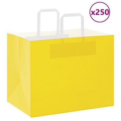 vidaXL Papiertragetaschen 250 Stk. mit Henkeln Gelb 32x22x24 cm