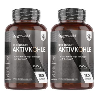 2er Pack Aktivkohle Kapseln - 360 Stk. - Hohe Dosierung - WeightWorld