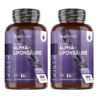 2x Alpha Liponsäure 650mg - 180 Kapseln pro Dose - Antioxidativer Schutz