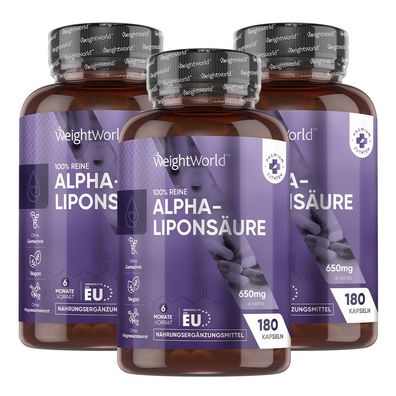 Dreifachpack: Alpha Liponsäure Kapseln - 3x 180 Stück - Maximale Reinheit