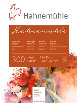 Hahnemühle Aquarellblock Echt-Bütten 300g/m², matt, 10 Blatt, verschiedene Größen