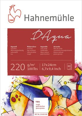 Hahnemühle Aquarellblock D'Aqua rau 220g/m², 30 Blatt, verschiedene Größen