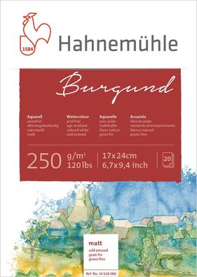 Hahnemühle Aquarellblock Burgund matt 250g/m², 20 Blatt, verschiedene Größen