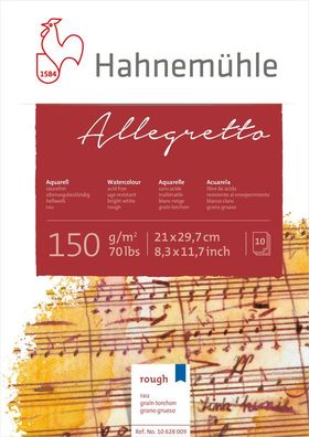 Hahnemühle Aquarellpapier Allegretto rau, 150g/m², 10 Blatt, verschiedene Größen