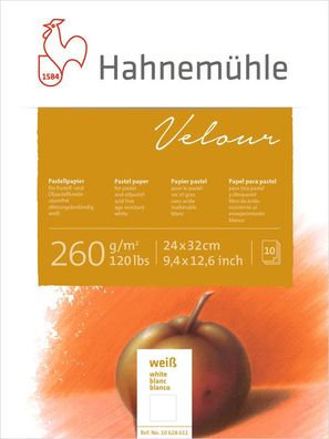 Hahnemühle Velour Pastellblock weiß 260g/m², 10 Blatt, verschiedene Größen