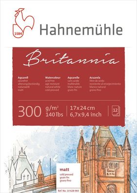 Hahnemühle Aquarellblock Britannia matt 300g/m², 12 Blatt, verschiedene Größen