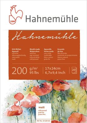 Hahnemühle Echt-Bütten Aquarellblock 200g/m², matt, 20 Blatt, verschiedene Größen