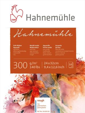 Hahnemühle Aquarellblock Echt-Bütten 300g/m², rau, 10 Blatt, verschiedene Größen