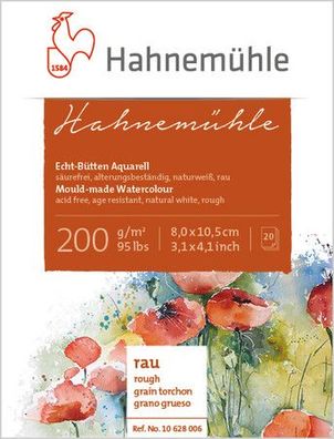 Hahnemühle Echt-Bütten Aquarellblock 200g/m², rau, 20 Blatt, verschiedene Größen