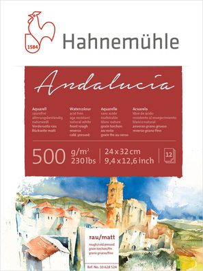 Hahnemühle Aquarellblock Andalucia rau/matt 500g/m², 12 Blatt, verschiedene Größen