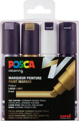 Posca Marker-Set PC-8M breite Keilspitze - 4er Etui Metallic