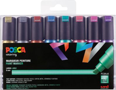 Posca Marker-Set PC-8M breite Keilspitze - 8er Etui Metallic