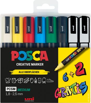 Posca Marker-Set PC-5M mittelfeine Rundspitze - 6 + 2 Set