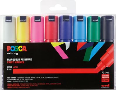 Posca Marker-Set PC-8M breite Keilspitze - 8er Etui Grundfarben