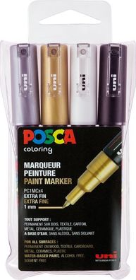 Posca Marker-Set PC-1MC extra-feine-Rundspitze - 4er Etui Metallic
