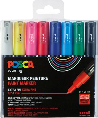 Posca Marker-Set PC-1MC extra-feine-Rundspitze - 8er Etui Grundfarben