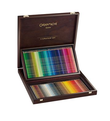 Caran d‘Ache Supracolor Soft Aquarellfarbstifte - 80 Farben im Holzkoffer