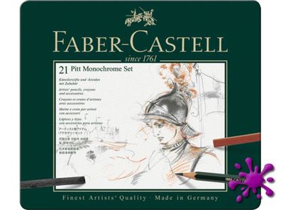 Faber-Castell Pitt Monochrome Set, medium im Metalletui 21-teilig