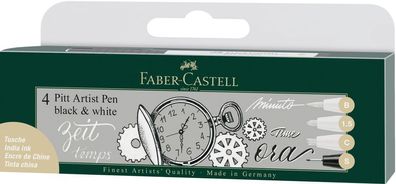 Faber-Castell Tuschestift PITT Artist Pen 4er Etui Schwarz & Weiß