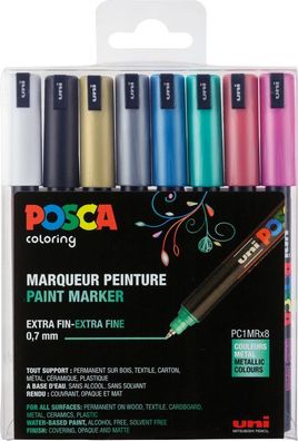 Posca Marker-Set PC-1MR extra-feine kalibrierte Spitze - 8er Etui Metallic