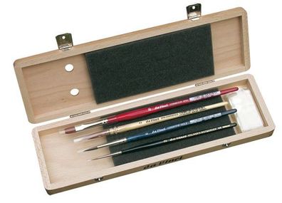 da Vinci Aquarellpinselset, 4 Pinsel in Holzschatulle