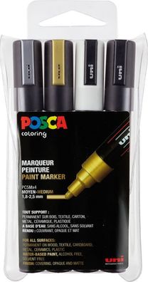 Posca Marker-Set PC-5M mittelfeine Rundspitze - 4er Etui Metallic