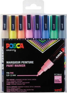 Posca Marker-Set PC-3M fein - 8er Etui - Pastellfarben