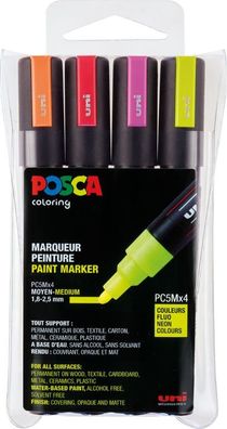 Posca Marker-Set PC-5M mittelfeine Rundspitze - 4er Etui Neonfarben