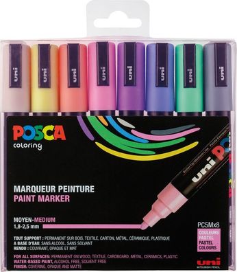 Posca Marker-Set PC-5M mittelfeine Rundspitze - 8er Etui Pastellfarben