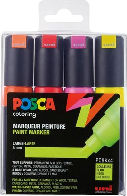 Posca Marker-Set PC-8M breite Keilspitze - 4er Etui Neonfarben