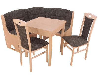 4tlg. kleine Eckbankgruppe "Josef" 125X125 cm, buche / schoko