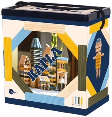 KAPLA Holz-Bausteine - 120er Box - hellblau gelb grün
