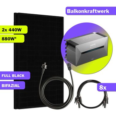 880W Balkonkraftwerk Bifazial mit Anker SOLIX Solarbank E1600 PRO Balkonspeicher