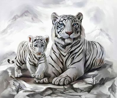 Diamond Painting Weiße Tigermama mit Jungtier 40x30 cm 1 St - Neu