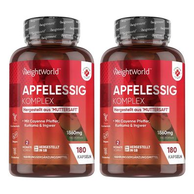 2er Pack: Apfelessig Komplex - 1860mg - 2x 180 Kapseln - Stoffwechsel & Verdauung