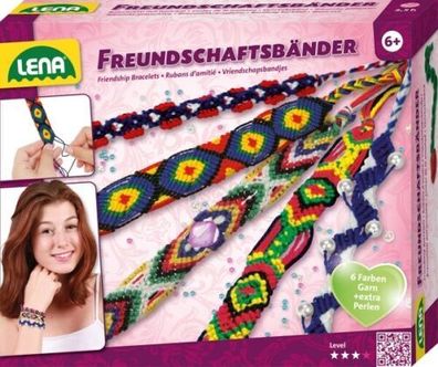 Lena 42686 Freundschaftsbaender Bastelset bunte Garn 6 Farben extra Perlen NEU