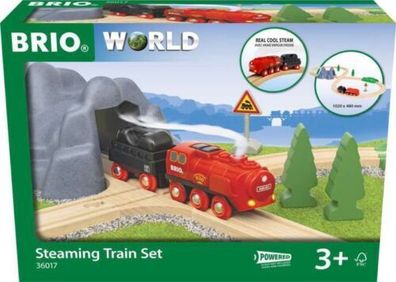 BRIO World 36017 Batterie-Dampflok Set - Aus dem Schornstein der Lokomotive strö