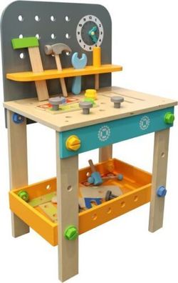 SpielMaus Holz Werkbank 40x26,5x65 cm, 44 Teile