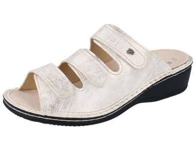 FINN Comfort Pisa Damen Pantoletten Hausschuhe creme goldschimmer Nubukleder