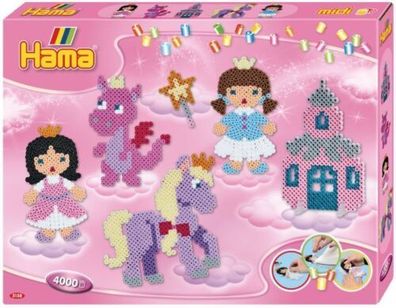 Hama Perlen 3158 Großes Geschenk-Set Fantasy Fun mit ca. 4.000 bunten Midi Bü