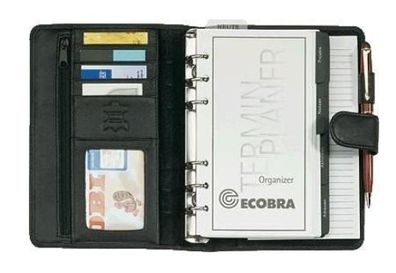 Ecobra Organizer schwarz DIN A6, eches Leder, mit Druckknopf, 2. WAHL