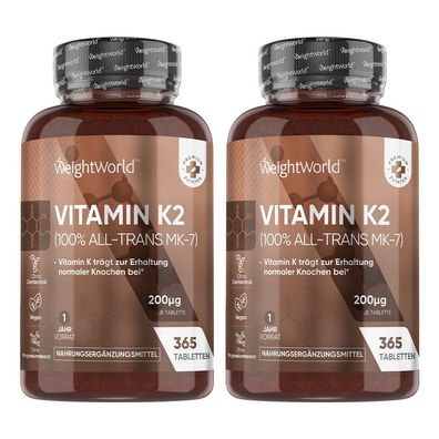 2er Pack: Vitamin K2 MK7 - 200µg - 2x 365 Vegane Kapseln für Knochen & Immunsystem