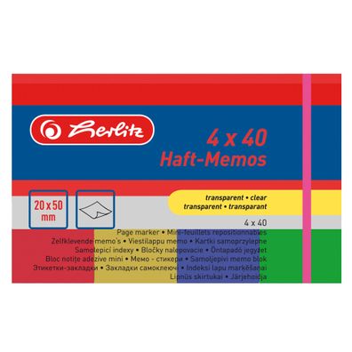 Herlitz Haft-Memos 20x50mm 4x40 Blatt transparent rt gb bl gn blanko