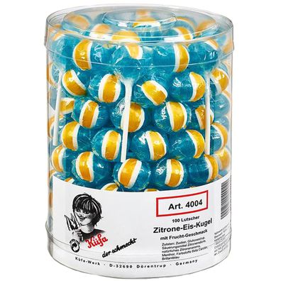 Küfa Zitronen Eis Kugel Lutscher mit Zitrone Dose 100 Stück 1800g