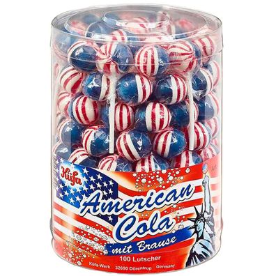 Küfa American Cola Lutscher mit Brausepulver Dose 100 Stück 1600g