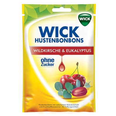 WICK Kirsche mit Eukalyptus fruchtige zuckerfreie Halsbonbons 72g