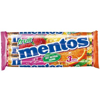 Mentos Fruit Multipack 3 Rollen Kaudragees mit Fruchtgeschmack 114g